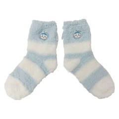 Japan Chiikawa Fluffy Low Crew Socks - Hachiware : Striped Heart Light Blue