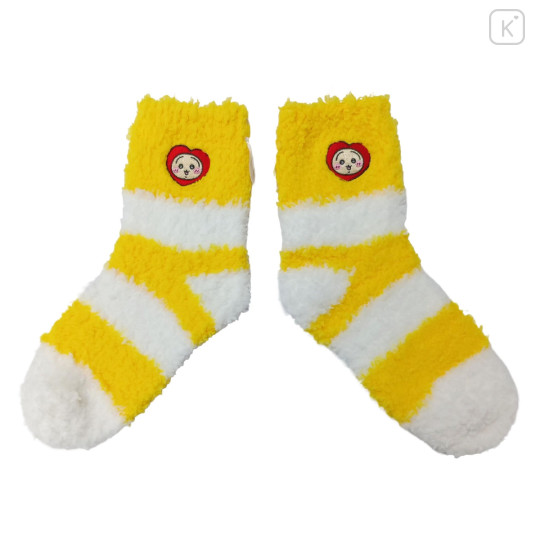 Japan Chiikawa Fluffy Low Crew Socks - Usagi (Chiikawa) : Striped Heart Sharp Yellow - 1