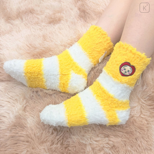 Japan Chiikawa Fluffy Low Crew Socks - Usagi (Chiikawa) : Striped Heart Sharp Yellow - 3