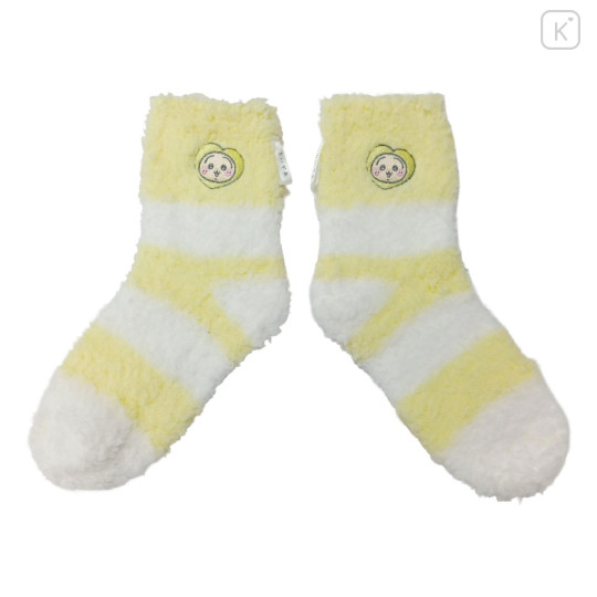 Japan Chiikawa Fluffy Low Crew Socks - Usagi (Chiikawa) : Striped Heart Light Yellow - 1