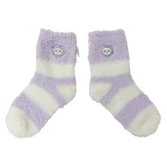 Japan Chiikawa Fluffy Low Crew Socks - Momonga : Striped Heart Light Purple