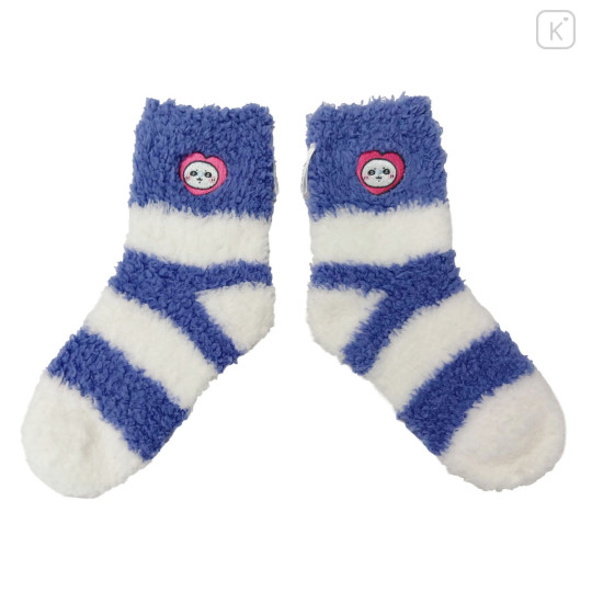 Japan Chiikawa Fluffy Low Crew Socks - Momonga : Striped Heart Purple Blue - 1