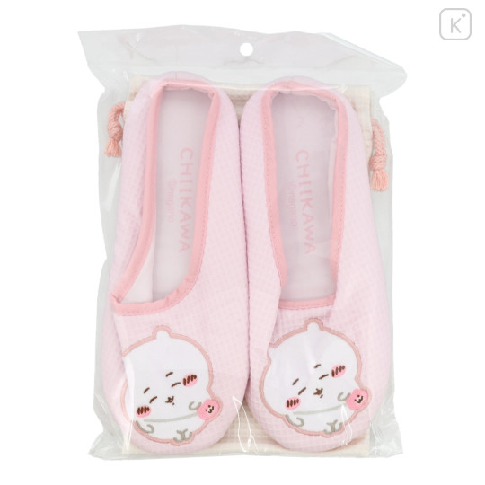 Japan Chiikawa Portable Travel Foldable Slippers & Drawstring Bag - Chiikawa : Happy Travel Pink - 5