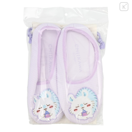 Japan Chiikawa Portable Travel Foldable Slippers & Drawstring Bag - Momonga : Happy Travel - 5