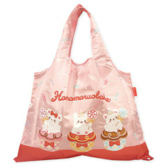 Japan Sanrio Eco Shopping Bag With Pouch - Hanamaruobake : Birthday Pink