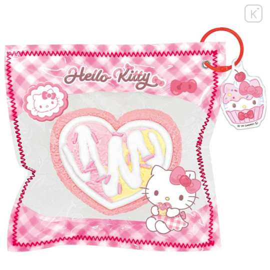 Japan Sanrio Super Soft Squeeze Keychain - Hello Kitty : Heart Rollcake Pink - 1