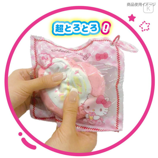 Japan Sanrio Super Soft Squeeze Keychain - Hello Kitty : Heart Rollcake Pink - 2