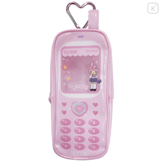 Japan Sanrio Long Clear Accessory Case with Carabiner - My Melody : Gogo Gal Collection Style Up Flip Phone Style - 1