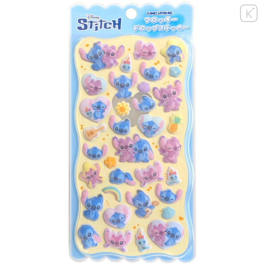 Japan Disney Flocky Drop Sticker - Angel & Scrump & Stitch - 1
