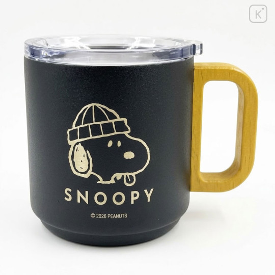 Japan Peanuts Stainless Steel Mug with Lid - Snoopy : Navy Yellow - 1