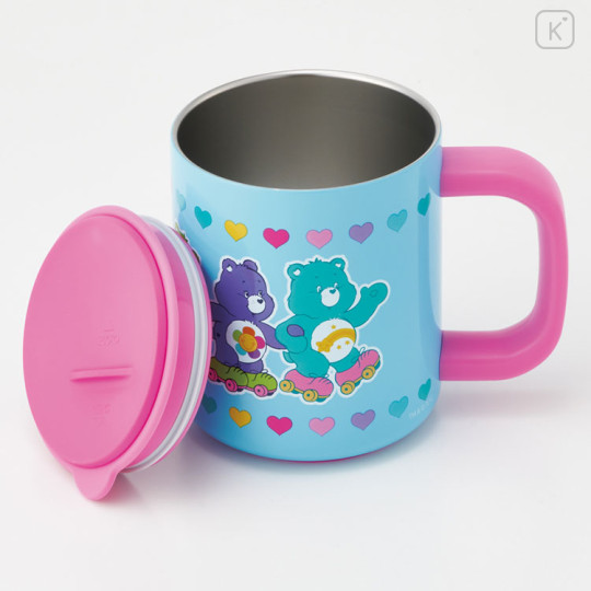Japan Care Bears Stainless Steel Mug with Lid - Snoopy : Blue Pink Heart - 3
