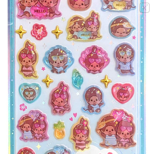 Japan Monchhichi Uruchuru Pop Seal - Monchhichi-chan & Monchhichi-kun : Summer - 2