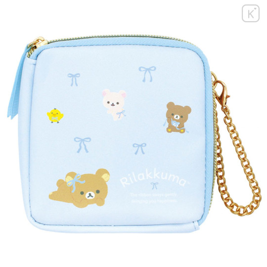Japan San-X Square Pouch - Rilakkuma : Ribbon Light Blue - 1