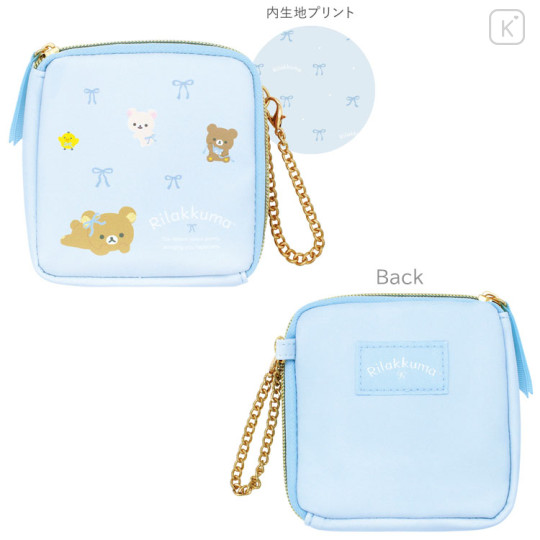 Japan San-X Square Pouch - Rilakkuma : Ribbon Light Blue - 2