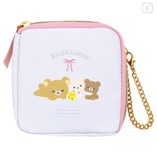 Japan San-X Square Pouch - Rilakkuma : Ribbon Pink White - 1