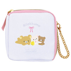 Japan San-X Square Pouch - Rilakkuma : Ribbon Pink White