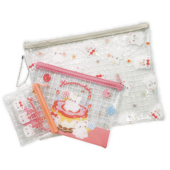 Japan Sanrio Clear Flat Pouch Set - Hanamaruobake : Birthday