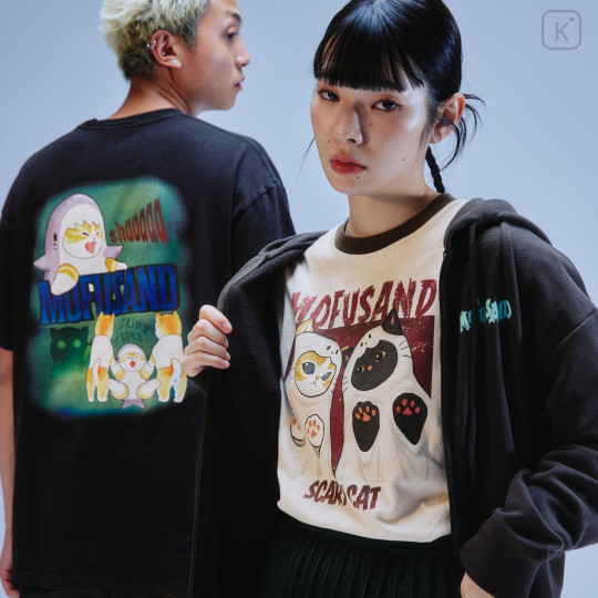 Japan Mofusand Zip Hoodie (L) - Meowing Cats Charcoal Black - 4