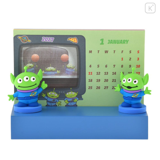 Japan Disney Store Desk Calendar with Figure - Toy Story Little Green Men : 2027 - 1