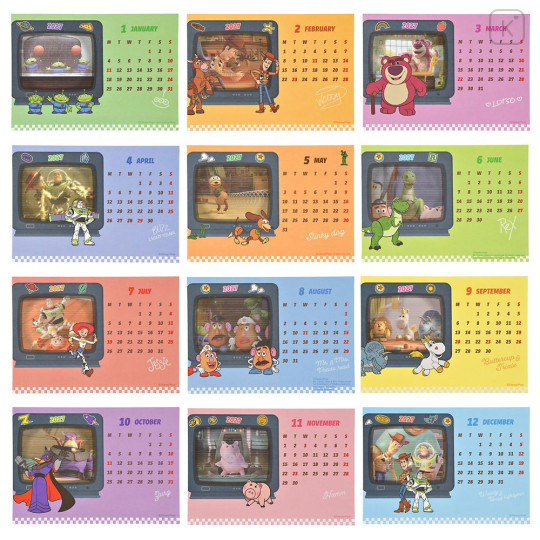 Japan Disney Store Desk Calendar with Figure - Toy Story Little Green Men : 2027 - 2