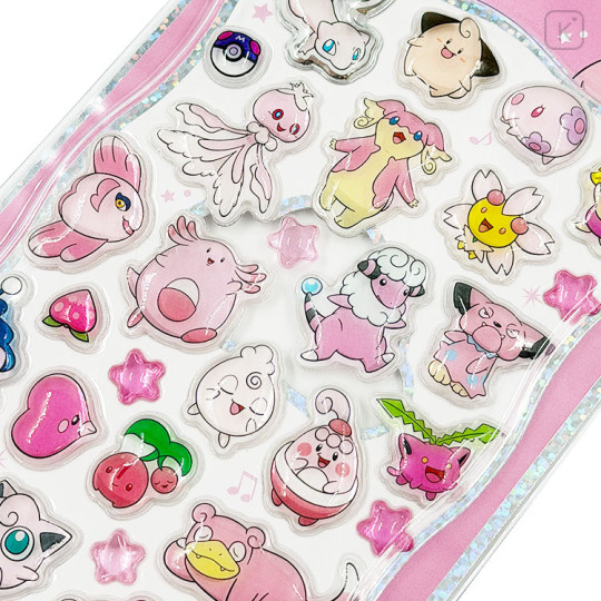 Japan Pokemon Petit Drop Sticker - Slowpoke & Clefairy & Chansey Pink : Holographic Foil - 2
