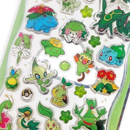 Japan Pokemon Petit Drop Sticker - Grookey & Rayquaza & Venusaur Green : Holographic Foil - 2