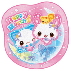 Japan Kamio Die Cut Towel Handkerchief - Happy March : Rabbit & Cat Moon Pink