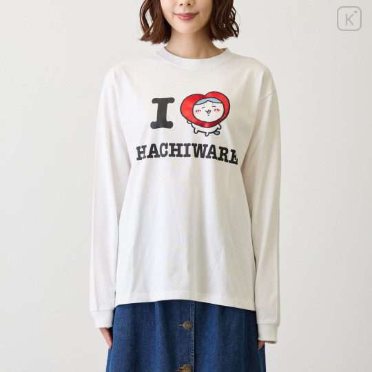 Japan Chiikawa Long-Sleeve T-Shirt (M) - I Love Hachiware : White - 4