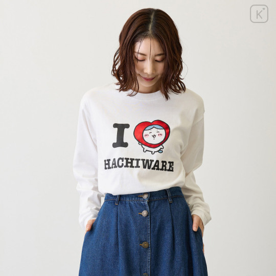 Japan Chiikawa Long-Sleeve T-Shirt (L) - I Love Hachiware : White - 7