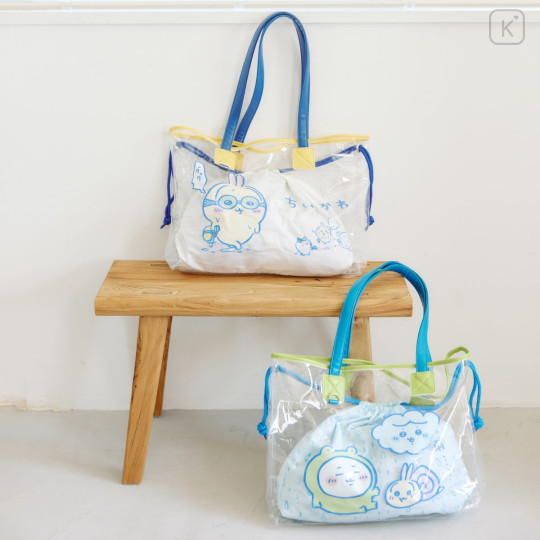 Japan Chiikawa Clear Tote Bag - Chiikawa & Hachiware & Usagi : It's Raining Light Blue - 2