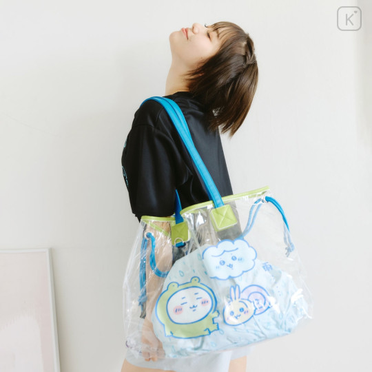 Japan Chiikawa Clear Tote Bag - Chiikawa & Hachiware & Usagi : It's Raining Light Blue - 3