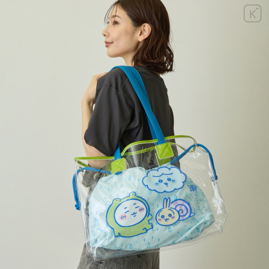 Japan Chiikawa Clear Tote Bag - Chiikawa & Hachiware & Usagi : It's Raining Light Blue - 4