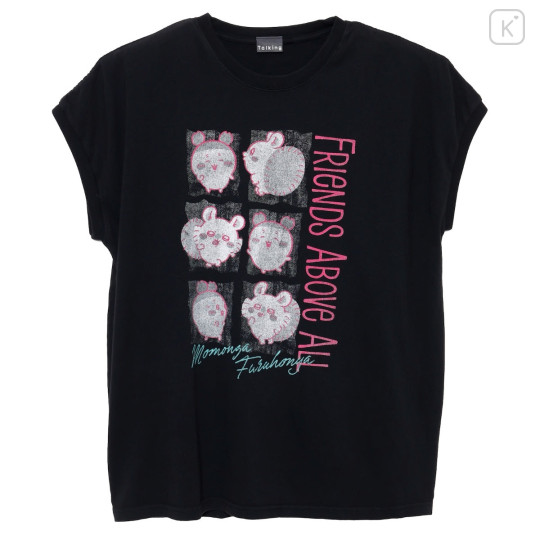 Japan Chiikawa Wide Sleeveless Top (M) - Furuhonya Kani-chan & Momonga : Friends Above All Black - 1