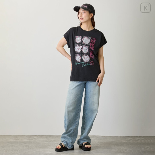 Japan Chiikawa Wide Sleeveless Top (M) - Furuhonya Kani-chan & Momonga : Friends Above All Black - 2