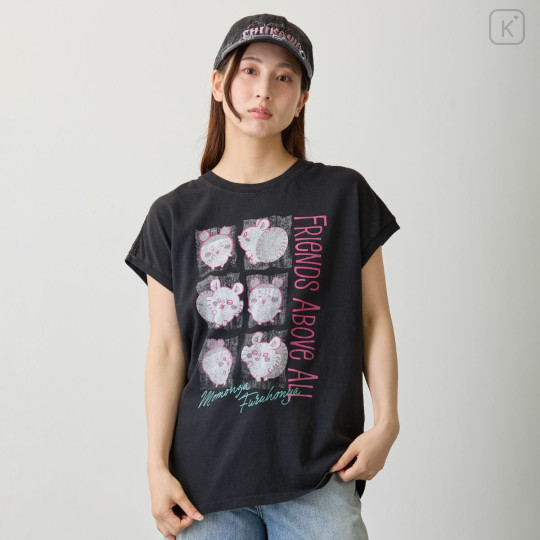 Japan Chiikawa Wide Sleeveless Top (M) - Furuhonya Kani-chan & Momonga : Friends Above All Black - 3