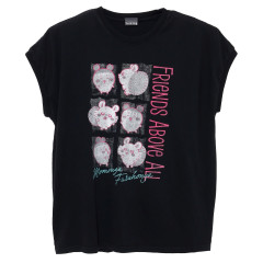 Japan Chiikawa Wide Sleeveless Top (L) - Furuhonya Kani-chan & Momonga : Friends Above All Black