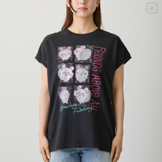Japan Chiikawa Wide Sleeveless Top (L) - Furuhonya Kani-chan & Momonga : Friends Above All Black - 4