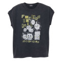 Japan Chiikawa Wide Sleeveless Top (M) - Shisa & Usagi : Focused On Food Sumi Black - 1