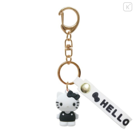 Japan Sanrio Figure Mascot Keychain & Logo Tag - Hello Kitty : Monochrome Black White - 1