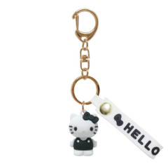 Japan Sanrio Figure Mascot Keychain & Logo Tag - Hello Kitty : Monochrome Black White