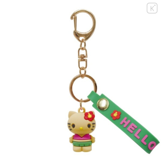 Japan Sanrio Figure Mascot Keychain & Logo Tag - Hello Kitty : Swimsuit Tan Sunburned - 1