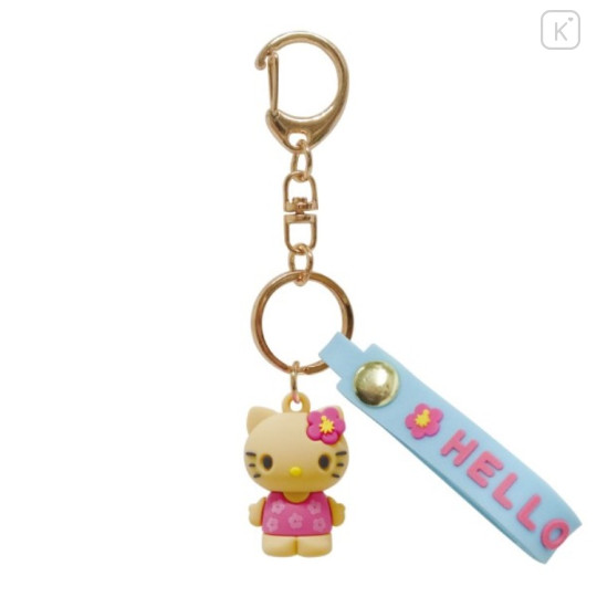 Japan Sanrio Figure Mascot Keychain & Logo Tag - Hello Kitty : Swimsuit Tan Sunburned Pink - 1
