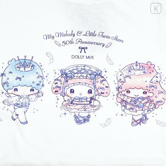 Japan Sanrio T-Shirt - Little Twin Stars & My Melody : Dolly Mix White - 2