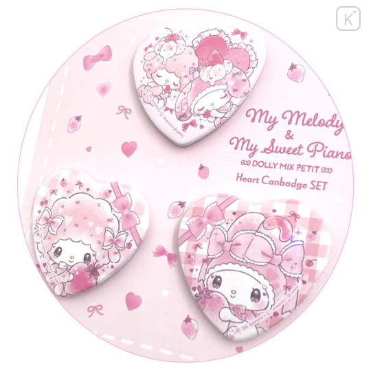 Japan Sanrio Pin Badge Set - My Melody & My Sweet Piano : Dolly Mix Heart - 2