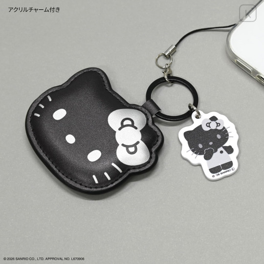 Japan Sanrio Mobile PU Leather Strap - Hello Kitty : Black - 3