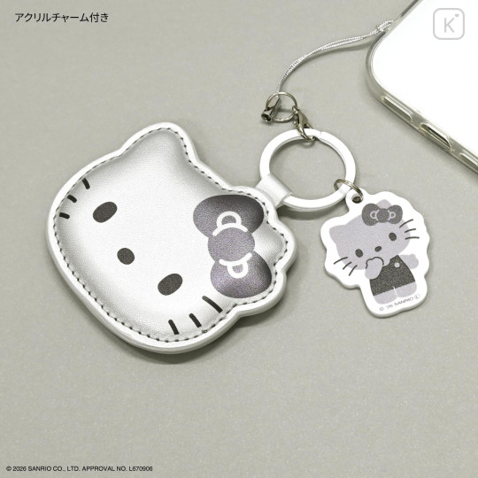 Japan Sanrio Mobile PU Leather Strap - Hello Kitty : Gray - 3
