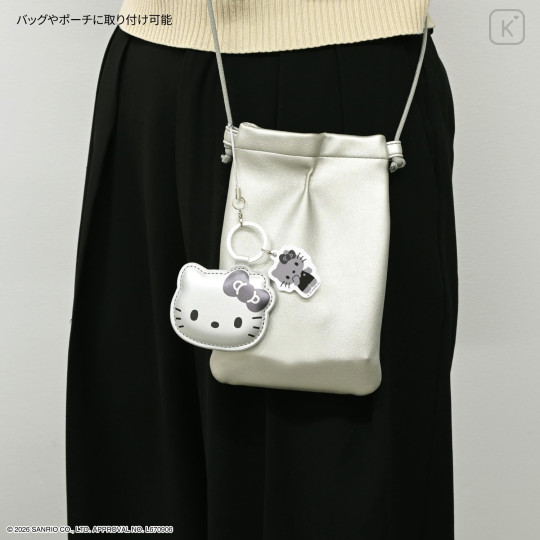 Japan Sanrio Mobile PU Leather Strap - Hello Kitty : Gray - 5