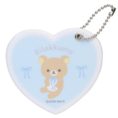 Japan San-X Heart-Shaped Slide Mirror - Rilakkuma : Ribbon Light Blue