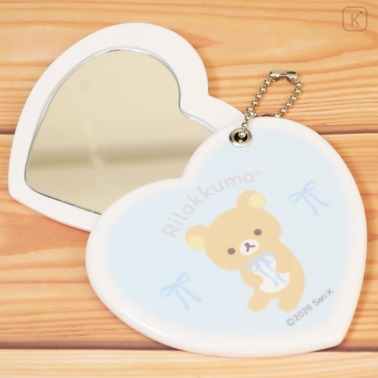 Japan San-X Heart-Shaped Slide Mirror - Rilakkuma : Ribbon Light Blue - 3