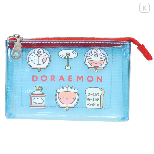 Japan Doraemon 3-Pocket Mini Clear Flat Pouch - Doraemon : Secret Gadgets Blue - 1